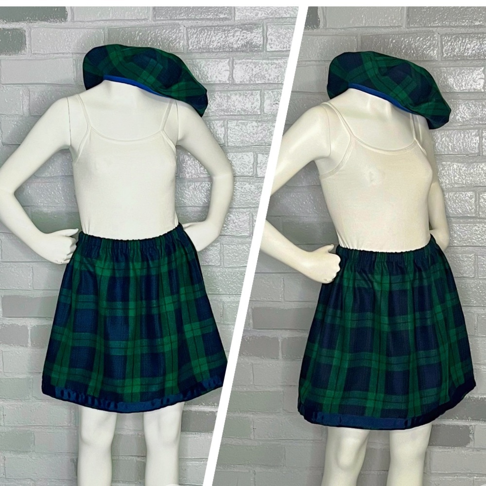 Handmade Plaid skirt with beret